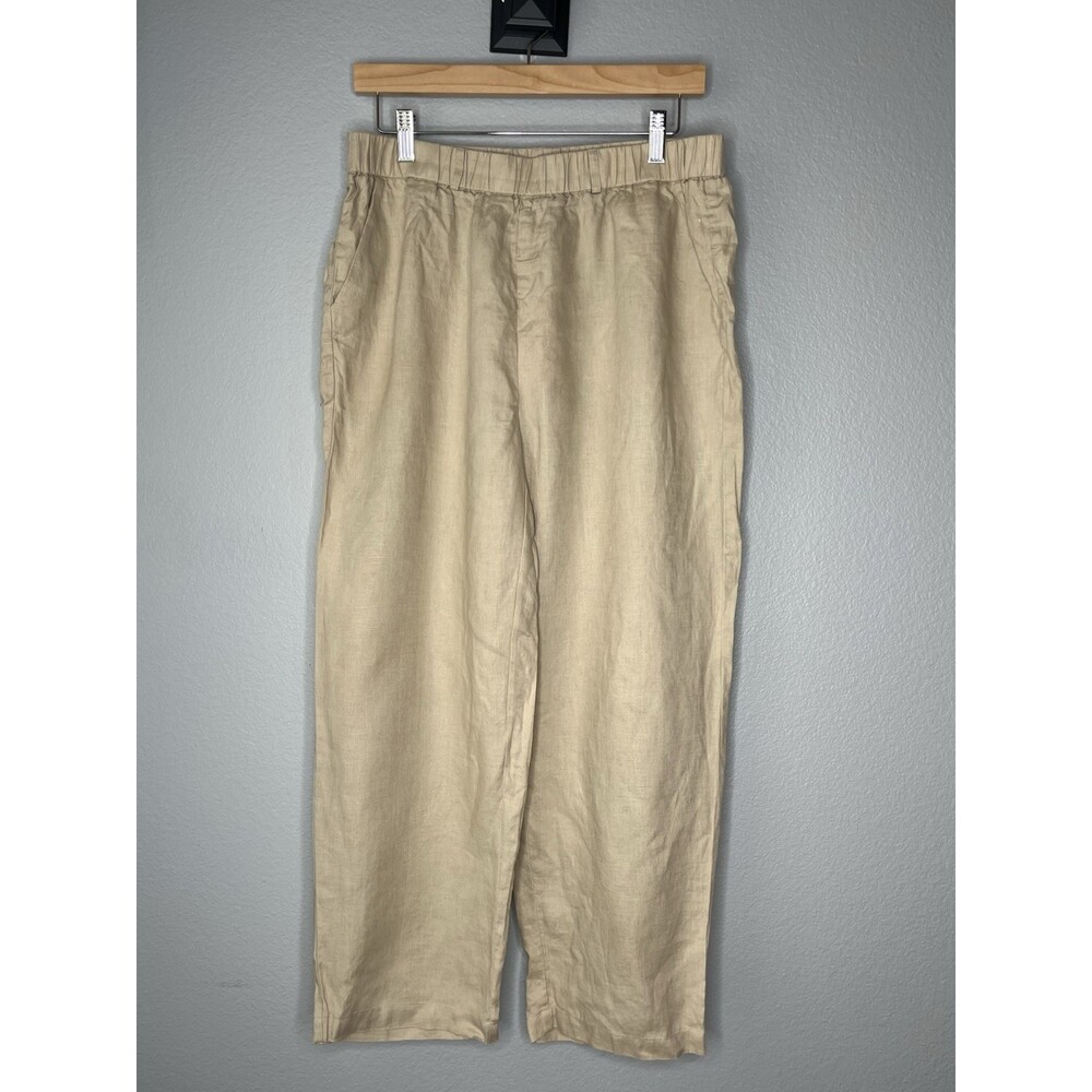 Quince MÉDIUM Women's 100% European Linen Pull On Pants Beige Boho Light Weight - Picture 1 of 4